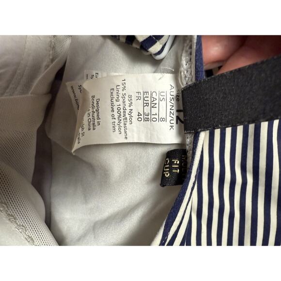 Bond Eye Australia Swimsuit Womens Sz 8 One Piece Slimming Nautical Blue Stripes - Picture 3 of 4